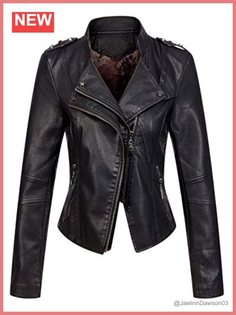 Slim Faux Leather Cropped Moto Jacket Zip Band Collar Long Sleeve